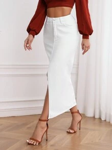 SHEIN Frenchy High Waist Split Thigh Denim Skirt