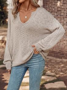 SHEIN LUNE 落肩袖套頭毛衣 - 杏色 - 查看 3