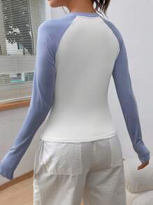 SHEIN EZwear Khối màu Tay Raglan Áo thun - trắng - Xem 2