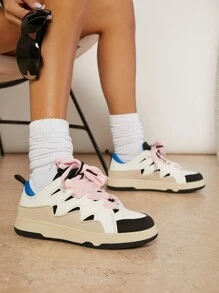 SHUZIA 撞色前繫帶板鞋 - 藍色 - 查看 4