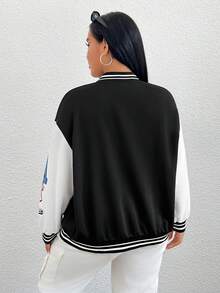 SHEIN EZwear 大碼字母圖案落肩袖雙色學院風夾克 - 彩色 - 查看 2