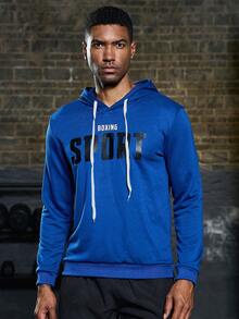 Manfinity Sport Corelite 男士字母图案抽绳运动卫衣，皇家蓝 - 藍色 - 查看 6