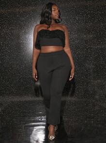 Slaydiva Plus Fuzzy Trim Crop Tube Top & Pants