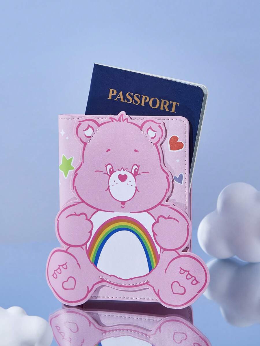 SHEIN X Care Bears Cute Cartoon Printed Small Pink Pvc Passport Case