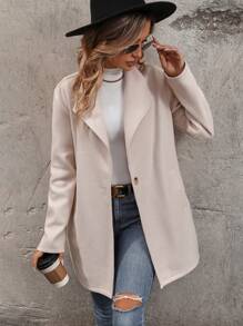 SHEIN LUNE Solid Single Button Overcoat - Apricot - View 1