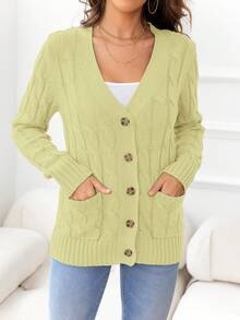 DEARCASE 1件針織扣前羊毛衫 - 綠色 - 查看 4