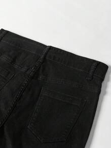 少女撕破毛邊牛仔短褲 - 黑色 - 查看 4