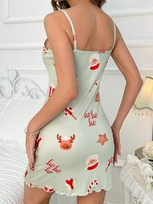 聖誕圖案木耳邊吊帶睡裙