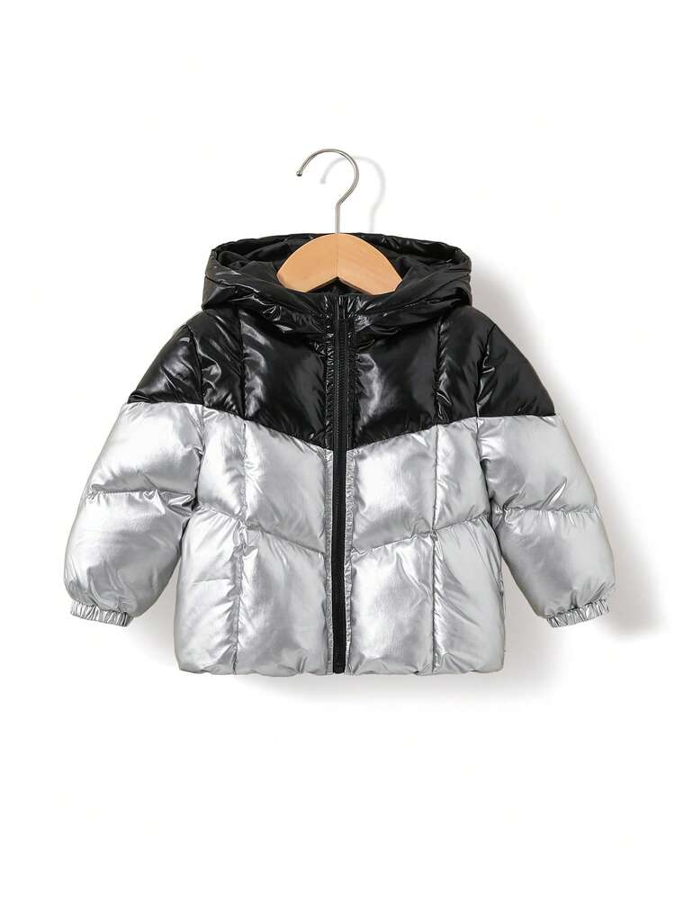 Baby Girl Two Tone Long Sleeves Zip Up Hooded Jacket