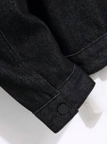 Manfinity Homme Men's Loose-Fit Denim Jacket With Flap Pockets (Tee Not Included) - Black - View 3