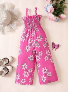 SHEIN Cô Gái Trẻ In hoa Bộ áo liền quần Cami - Màu Hồng Tươi - Xem 2