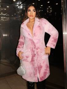 SHEIN SXY Tie Dye Dual Pocket Drop Shoulder Coat - Multicolor - View 5