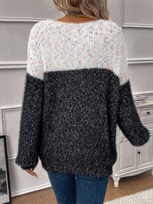 SHEIN LUNE Pull À Blocs De Couleurs Épaule tombante