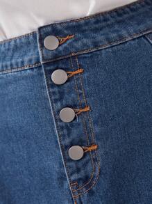 SHEIN Privé Button Front Denim Skirt - Dark Wash - View 6