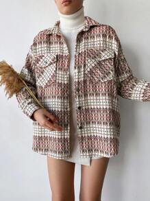 RueChic Áo khoác có túi trễ vai in họa tiết kẻ sọc - Nhiều màu - Xem 1