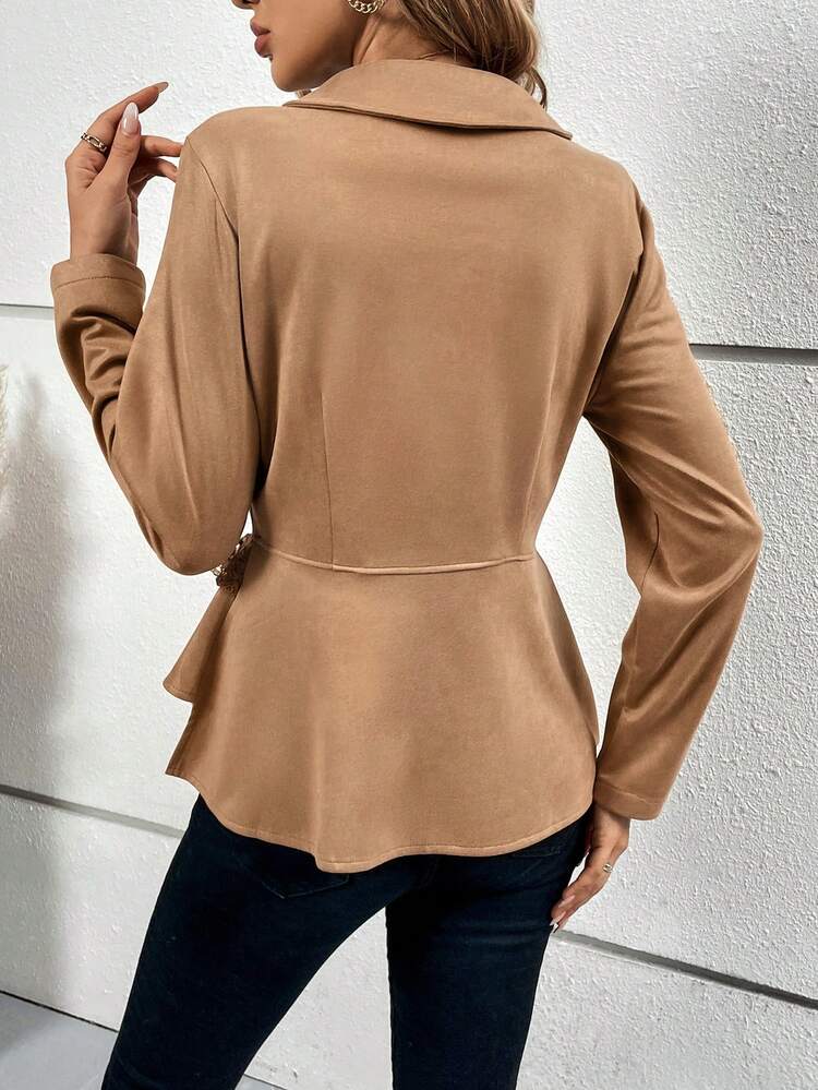 Contrast Lace Asymmetrical Hem Suedette Jacket