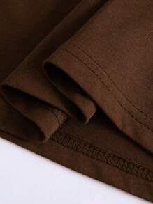 SHEIN Essnce Áo thun đồ họa xây dựng và chữ cái - Cà phê nâu - Xem 4