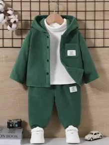 SHEIN 男嬰字母補丁細節連帽夾克和褲子不帶T恤 - 彩色 - 查看 1