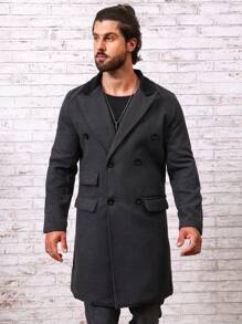 Manfinity Homme Men Lapel Neck Double Breasted Overcoat - Dark Grey - View 6