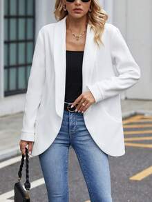 SHEIN LUNE Shawl Collar Open Front Overcoat - White - View 4