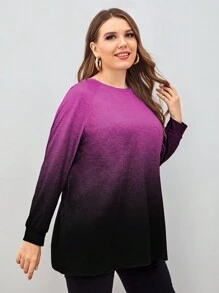 Mulvari Plus Ombre Raglan Sleeve Tee Graphic Tees Women Tops - Red Violet - View 3