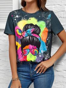 SHEIN LUNE Figure Graphic Tee Graphic T Shirt - Multicolor - View 1