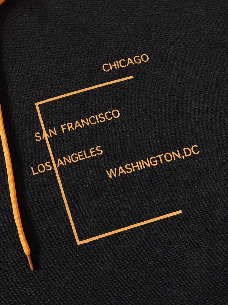 Manfinity Homme Sudadera Con Capucha Holgada Con Diseño Color Block, Gráfico De Eslogan, Cordón Y Forro Térmico Para Hombre - Negro - Añade 3