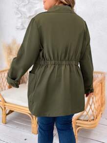 SHEIN LUNE Plus Flap Pocket Elastic Waist Coat - Army Green - View 2