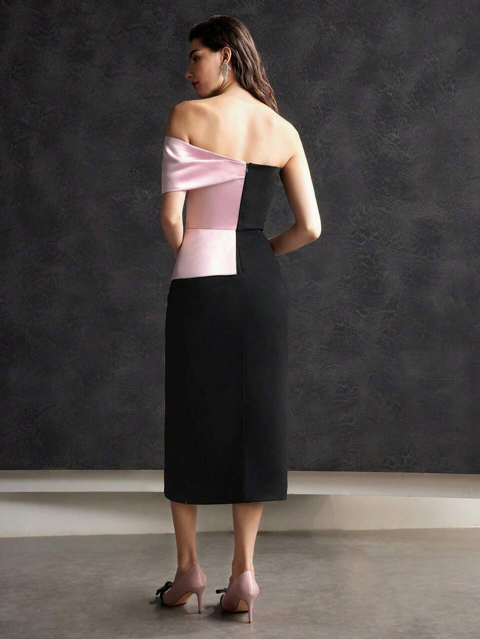 TWO-TONE OFF-SHOULDER DRESS