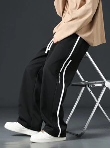 男士字母图案撞色带侧裤，适合秋季