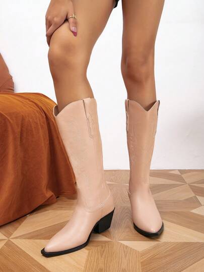 Styleloop Botas de moda con bordados estilo occidental para mujer, Botas de vaquero para mujeres