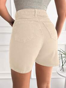 Cottnline Quần short denim túi nghiêng - Màu be - Xem 2