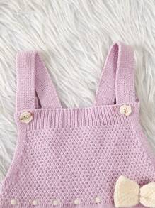 女嬰1入組前蝴蝶結針織連身褲和1入組頭帶 - 淡紫色 - 查看 3