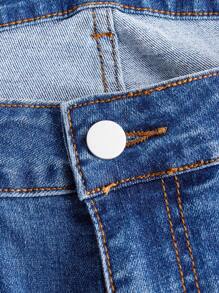 ROMWE Goth 大碼印花牛仔喇叭褲 - 藍色 - 查看 4