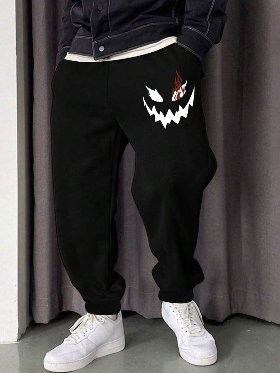 Manfinity Homme Dáng rộng Nam Biểu Hiện In Hình Dây Rút Eo Dài Thấm Hút Mồ Hôi Quần Đồ Họa Đi Chơi Thời Trang Bạn Trai Quà Tặng - màu đen - Xem 1