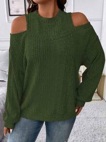 SHEIN Franclia 大碼挖肩羅紋針織衛衣 - 軍綠色 - 查看 5