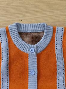 Baby Boy Cartoon Pattern Colorblock Button Up Knit Jumpsuit - Multicolor - View 4