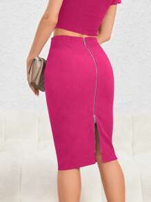 SHEIN Privé Váy bút chì có khóa kéo phía sau - Màu Hồng Tươi - Xem 1