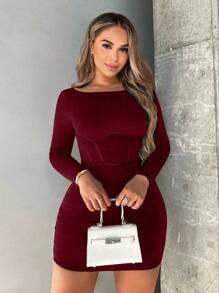 VaVaBold 纯色紧身连衣裙 酒红色 女装 - 酒紅色 - 查看 1