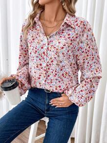 SHEIN Frenchy 小碎花印花燈籠袖襯衫