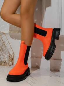 Giày cao đến bắp chân đế dày phong cách Chelsea thời trang cho nữ có dây thun co giãn và dây kéo sau lưng - Cam - trái cam - Xem 3