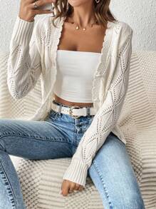 SHEIN Frenchy Cárdigan de punto de malla ribete en abanico - Albaricoque - Ver 2