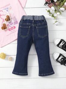 Baby Girl Heart Embroidery Flare Leg Jeans - Medium Wash - View 2