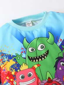 SHEIN Young Boy Cartoon Graphic Sweatshirt & Sweatpants - Multicolor - View 4