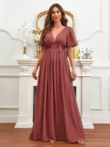 SHEIN Belle Plunging Neck Butterfly Sleeve Bridesmaid Dress