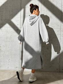 Muchica Vestido con capucha y cordón en el muslo con hombros caídos