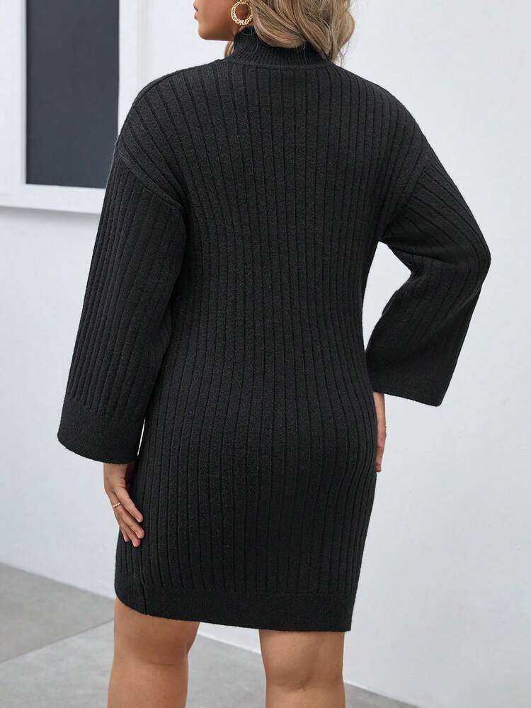 Plus Mock Neck Drop Shoulder Sweater Dress Without Belt