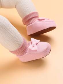 冬季软底鞋袜，适合 0-1 岁婴儿，时尚防滑设计，带保暖羊毛 - 粉色 - 查看 1