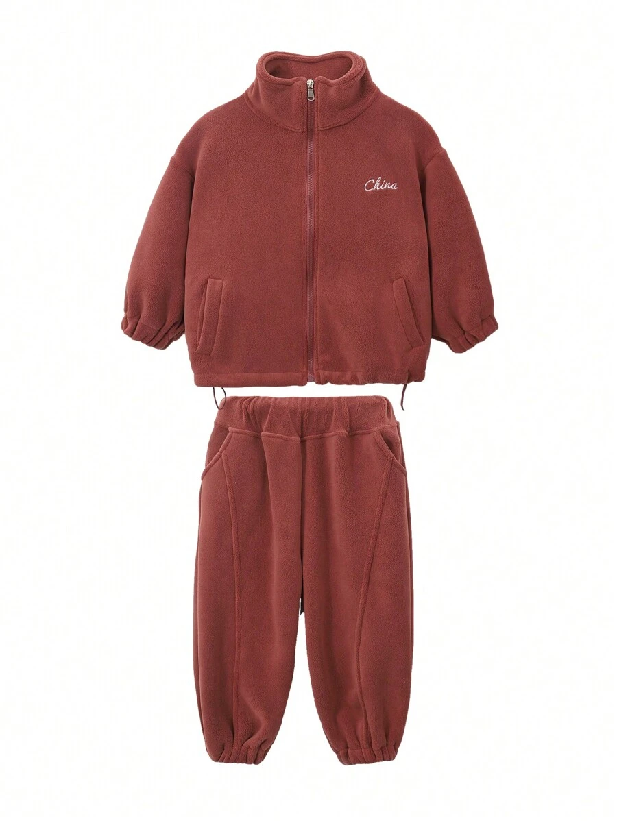 Jachetă și pantaloni de sport cu umăr căzut cu broderie cu litere pentru adolescenți