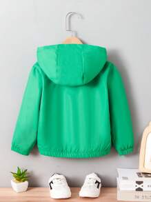 Young Boy Cartoon Graphic Hooded Jacket - Green - View 2